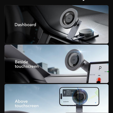 ESR autotelefonihoidik Magsafe autokinnituse, armatuurlaua ja Tesla puutetundliku ekraani jaoks. Magnetiline autotelefonihoidik iPhone 16/16e/15/14/13/12/Samsung/Android ja kõigile nutitelefonidele (2 metallrõngaga).