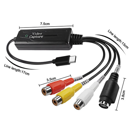 XMSJSIY RCA AV-st USB-C muundurisse videokaardi adapter 1-kanaliline AV NTSC PAL Video S-video/komposiit-USB-muundurisse video- ja helisignaali RCA mobiiltelefonile/arvutile
