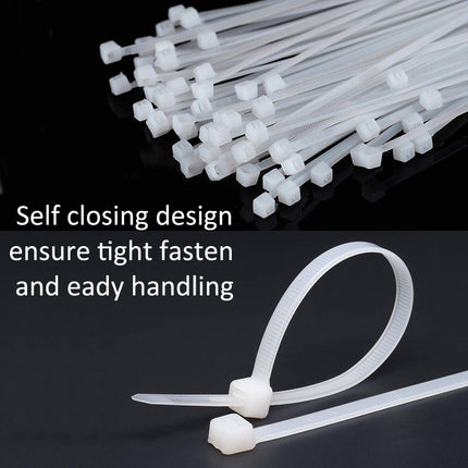 ETOPARS 250 Pieces White 350mm x 4.8mm Self-Locking Plastic Cable Ties Self-Adhesive Protected Wire Cable Locking Tool 22kg Tensile Strength