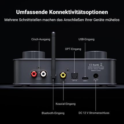 Fosi Audio K7 DAC kõrvaklapivõimendi, USB C digitaalne analoogaudio muundur tööjaamale/mänguarvutile PS5, optiline/koaksiaalne/Bluetooth aptX HD LL/mikrofoni sisend, 3,5 mm/4,4 mm tasakaalustatud/RCA väljund