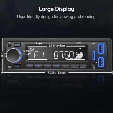 Autoraadio Bluetooth 5.0, Avyleti autoraadio Bluetooth käed-vabad süsteemiga, 7 värvi FM-autoraadio 1 DIN koos 2 USB/AUX/mälukaardi/MP3-mängijaga