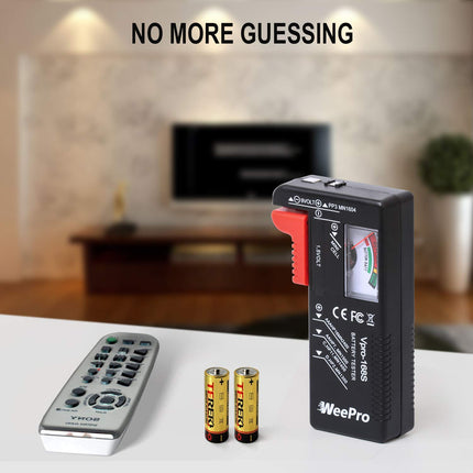 WeePro Battery Tester, Universal Battery Tester Small Battery Tester for AAA AA CD 9V 1.5V Button Cell - Battery Tester for Household Batteries