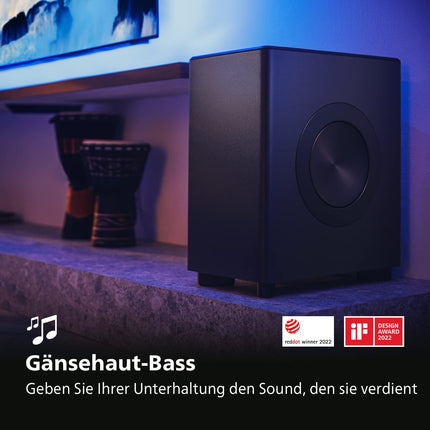 Philips Fidelio FW1-kanaliga juhtmevaba subwoofer | 420 W | Kinoheli | Sügav bass kodukino ja muusika jaoks | Harjatud metalli ja nahast viimistlus | DTS Play-Fi ja RCA-ühendus