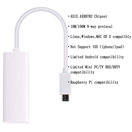 Micro USB to RJ45 female OTG 100 Mbps Fast Ethernet network adapter compatible with Tablet PC/Laptop (Windows, Mac OS X, Linux), Raspberry Pi and some Android devices (TV Box, etc.) (Micro USB)
