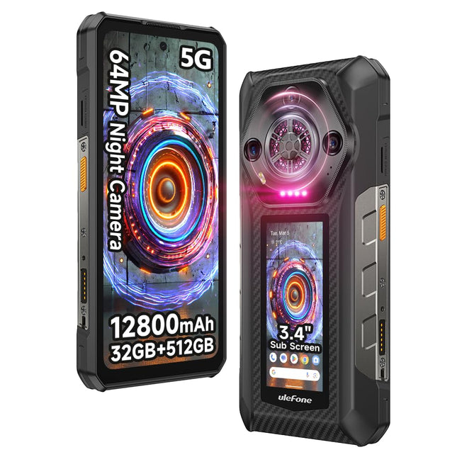 Ulefone Armor 30 Pro õues kasutatav nutitelefon 5G kahe ekraaniga, 32GB + 512GB / 2TB, 6,95" FHD+ 120Hz ja 3,4" lisaekraan, 12800mAh 66W, 50MP + 64MP öönägemisvõime + 32MP, Android 14, WiFi 6E/NFC/GPS/sõrmejäljelugeja/näotuvastusega