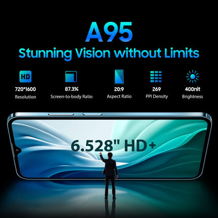 Blackview A95 Smartphone Unlocked, 20MP+8MP Camera, Helio P70 8GB+128GB, 6.53" HD+ Screen, 4380mAh 18W Fast Charging, Dual-SIM Android 11 Phone, Fingerprint GPS, Box Speaker, Gold