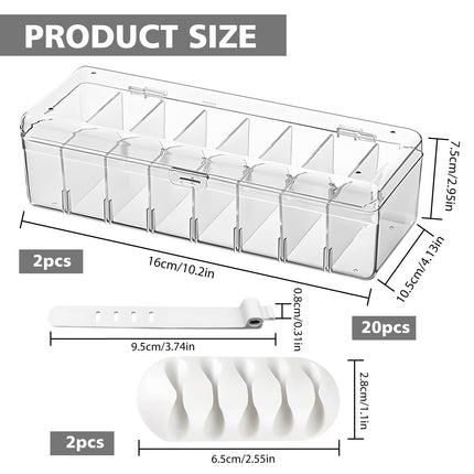 JIHXYER 2-Piece Transparent Cable Organizer with Lid and Sticker, Cable Management Box Set