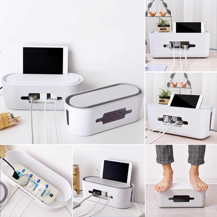 PORRASSO Cable Box Cable Management Box Cable Organizer Storage Box for Hiding Power Strips Adapters Cables - 12.6 x 4.7 x 5.1 Inch White