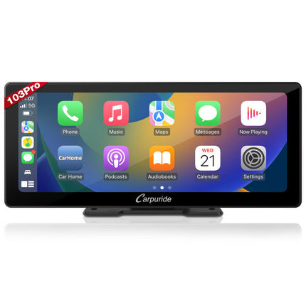 Carpuride W103 Pro juhtmevaba Bluetooth-edastusega kaasaskantav Carplay ja Androidi autostereo, 10,3-tolline 1080P puuteekraan peegeldamisega, toetab veoauto armatuurlauale paigaldamist