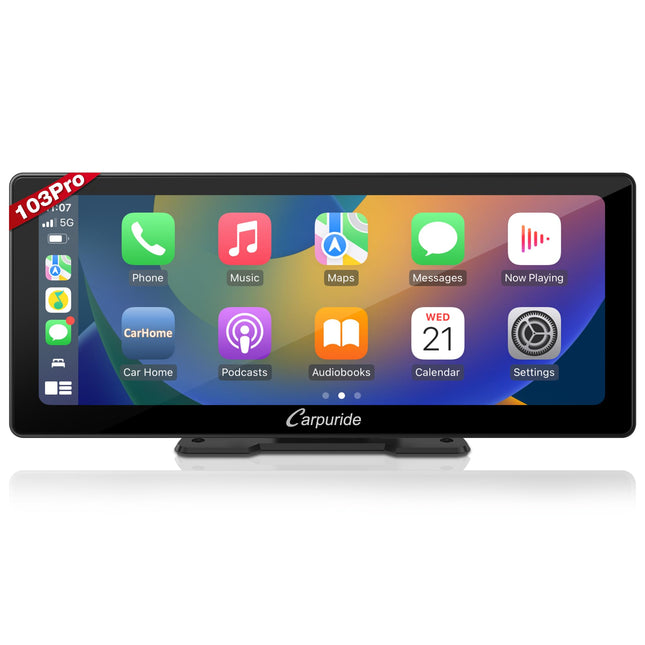 Carpuride W103 Pro juhtmevaba Bluetooth-edastusega kaasaskantav Carplay ja Androidi autostereo, 10,3-tolline 1080P puuteekraan peegeldamisega, toetab veoauto armatuurlauale paigaldamist