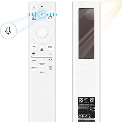 BN59-01391A Samsungi asenduspult, universaalne päikeseenergial töötav hääljuhtimispult Samsungi nutiteleritele, 4 otsetee nupuga, ühildub The Frame Neo QLED ja Crystal UHD seeria teleritega