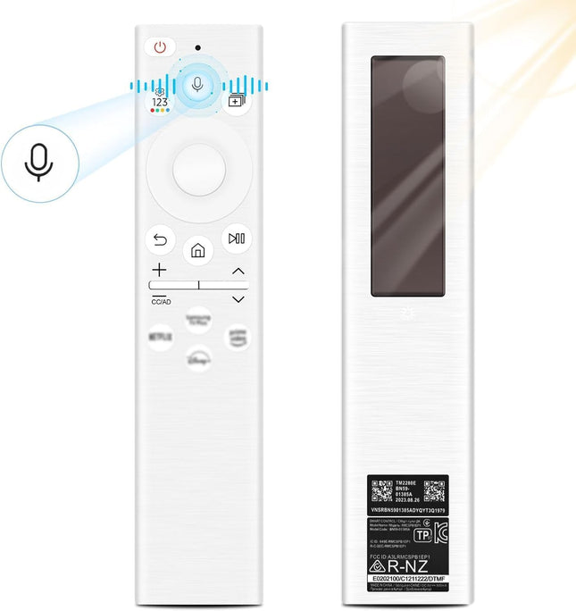 BN59-01391A Samsungi asenduspult, universaalne päikeseenergial töötav hääljuhtimispult Samsungi nutiteleritele, 4 otsetee nupuga, ühildub The Frame Neo QLED ja Crystal UHD seeria teleritega