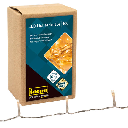 Idena 8582065 - LED-valguskett 10 sooja valge LED-iga, 6-tunnise taimerifunktsiooniga, patareidega, umbes 1 m pikk, sise-, käsitöö-, peokaunistuseks, jõulukaunistuseks, pulmadeks
