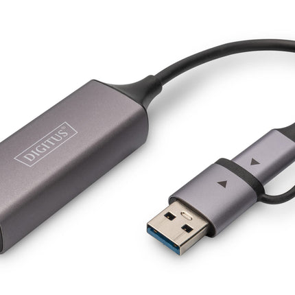 DIGITUS USB Network Adapter - 2.5 Gbit/s - RJ45 to USB 3.1 - incl. Type-A Adapter - Full-Duplex - Auto MDI-X - Gray
