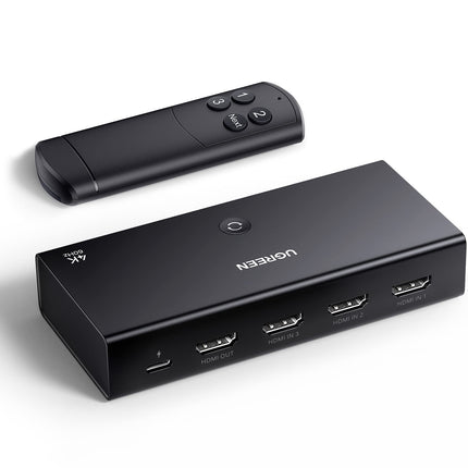 UGREEN HDMI 2.0 lüliti 4K@60Hz HDMI jaotur 3 sisse- ja väljalülituslüliti puldiga, ühildub PS5/4, Xboxi, Apple TV, Blu-Ray, teleri ja monitoriga