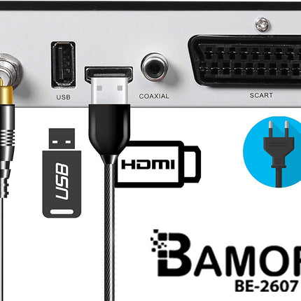 hd-line Bamof BE-2607 Digital Satellite Receiver - (HDTV, DVB-S/S2, HDMI, SCART, 2x USB 2.0, Full HD 1080p) [Pre-programmed for Astra Hotbird Türksat] [Energy Class A+++]