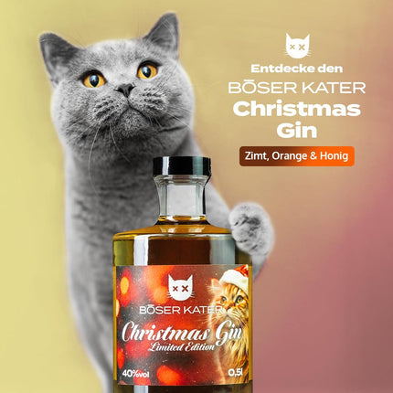 BÖSER KATER jõuludžinni kinkekomplekt 2 klaasiga, vürtsikas jõulumaitse, ideaalne talvistele kokteilidele, ideaalne džinnikink kvaliteetses karbis 0,5l 40% vol.
