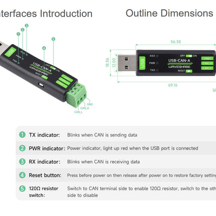 USB to CAN Adapter Analyzer CAN Bus Converter Based on STM32 Chip, Supports Windows 11/10/8/7/XP and Raspberry Pi OS/Jetson Nano Ubuntu etc. Linux Systems, with USB Cable