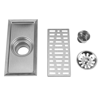 Stainless steel rectangular floor drain 20 x 10 cm bathroom shower drain protector, kitchen waste grate with removable filter