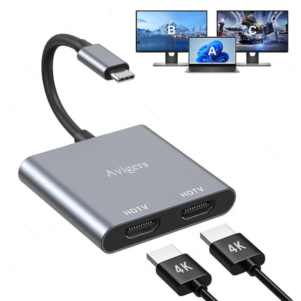 Avigers HDMI jaotur 1 sisend 2 väljundit, USB C - HDMI adapter 2 monitori pikendamiseks, HDMI lüliti 2 HDMI-pordiga sülearvutite ja tahvelarvutite jms jaoks. (üks väljund 4K@60Hz ja kahekordne väljund 4K@30Hz)