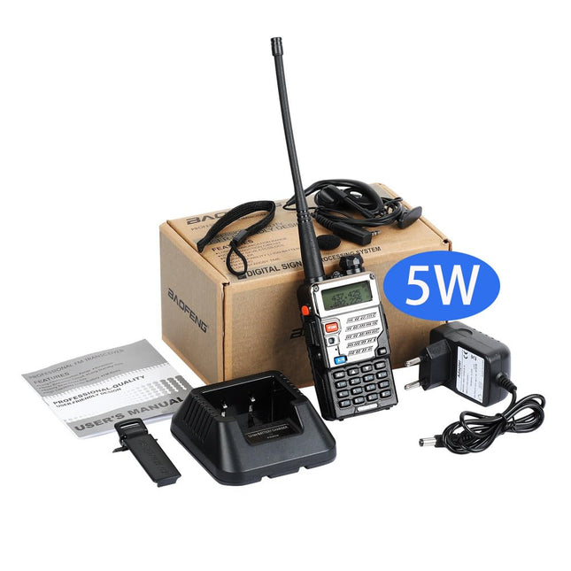 BAOFENG BF UV-5RE täiustatud versioon 5-vatine kahe sagedusalaga kahesuunaline raadiosaatja (144MHz-146MHz VHF ja 430MHz-440MHz UHF) sisaldab täiskomplekti, must (must)