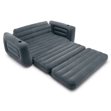 Intex Inflatable Camping Sofa, Queen-Size Bed, Pull-Out Futon Couch with 3 Quick Inflation and Deflation Valves, 203.2 x 231.14 x 66.04 cm, Anthracite Gray