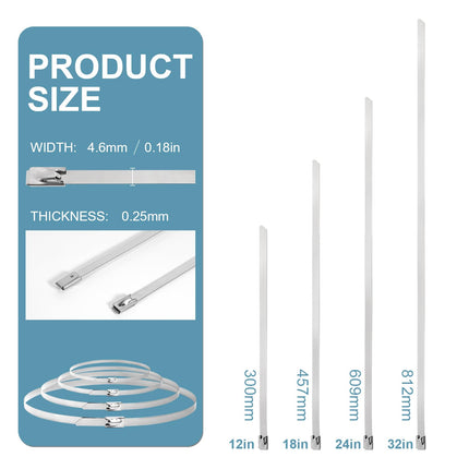 100 Stück Edelstahl Kabelbinder Lang aus Metall Kabelbinder 600x4,6mm Kabelbinder Metall Rostfrei mit Tragfähigkeit 122kg Stainless Steel Cable Tie Verwendung für Fester Zaun und Markise