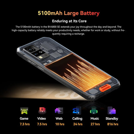 Blackview BV4800 SE välistingimustes kasutatav mobiiltelefon, 5100mAh, 12GB+64GB/2TB (2025), lepinguta nutitelefon, 6.56" 90Hz, IP69K veekindel, ehitusplatsi telefon, 16MP+8MP/kaks 4G/OTG/GPS/NFC (oranž)