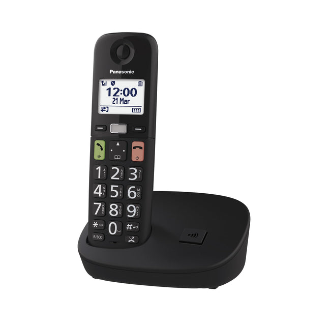 Panasonic KX-TGU110EXB digitaalne juhtmeta telefon, baasjaam ja 1 telefonitoru, LCD-ekraan, suured nupud, lemmikute nupp, kuuldeaparaatidega ühilduv, must