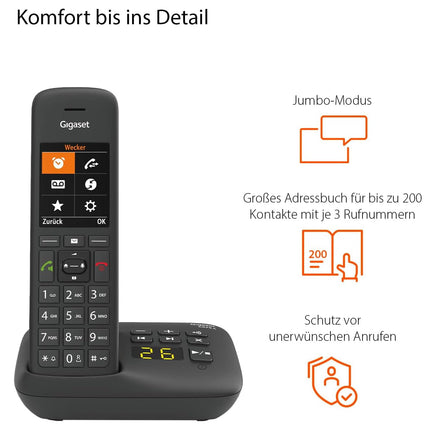 Gigaset C575A - Juhtmeta DECT-telefon automaatvastajaga - suur värviline ekraan moodsa kasutajaliidesega - aadressiraamat - kaitse soovimatute kõnede eest, must [saksakeelne versioon]
