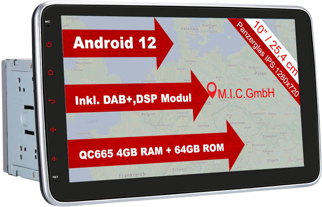 MIC AU10 Android 13 autoraadio navigatsiooniga Qualcomm Snapdragon 665 4G+64G: DSP DAB+ BT 5.0 WLAN 10" ekraan USB sd GPS topelt 2 DIN OBD universaalne seadme asendus VW Toyota KIA Nissan Hyundai FIAT
