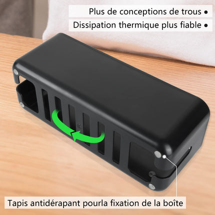 SENENQU Set of 2 cable boxes, black, large cable organizer box with wooden lid for cables, large and small cable management box, adapters, power strips, cable hiding box with 20 double-sided stickers