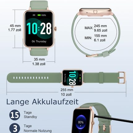 GRV Smartwatch for women men with phone function, fitness watch with heart rate measurement, SpO2, pedometer, sleep monitor, multi training modes for iOS Android mobile phone