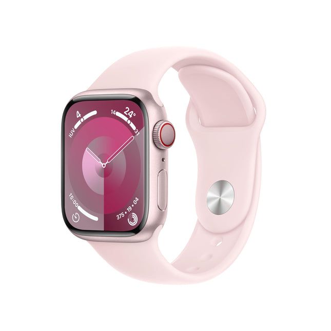 Apple Watch Series 9 [GPS + Cellular, 41mm] Pink Aluminum Case with Pink Sport Band, S/M (Refurbished)
