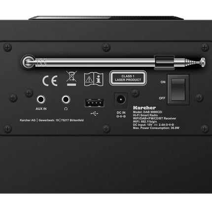 Karcher DAB 9000CDi internetiraadio CD-mängijaga (DAB+ / FM RDS, Wi-Fi ja Bluetooth, USB-port, AUX-IN, äratuskell kahekordse äratusega, integreeritud subwoofer) must