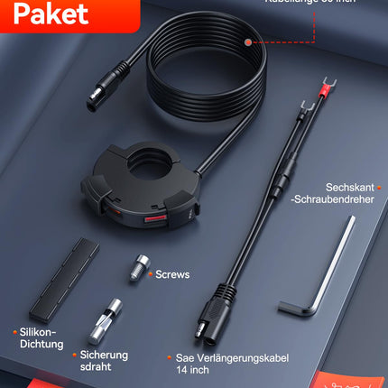 ZEXMTE mootorratta USB-pesa, 18W QC 3.0 ja 30W PD C-tüüpi kahekordne USB mootorratta laadija, 12V/24V veekindel mootorratta pesa telefonidele, tahvelarvutitele, digikaameratele, GPS-ile