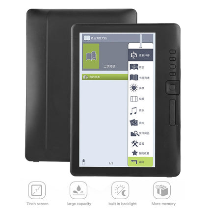 Yctze eBook Reader Device, BK7019 eBook Reader, 2100mAh Portable 7-inch eBook Reader with Colorful Screen, Supports Memory Card and 8G Storage Black