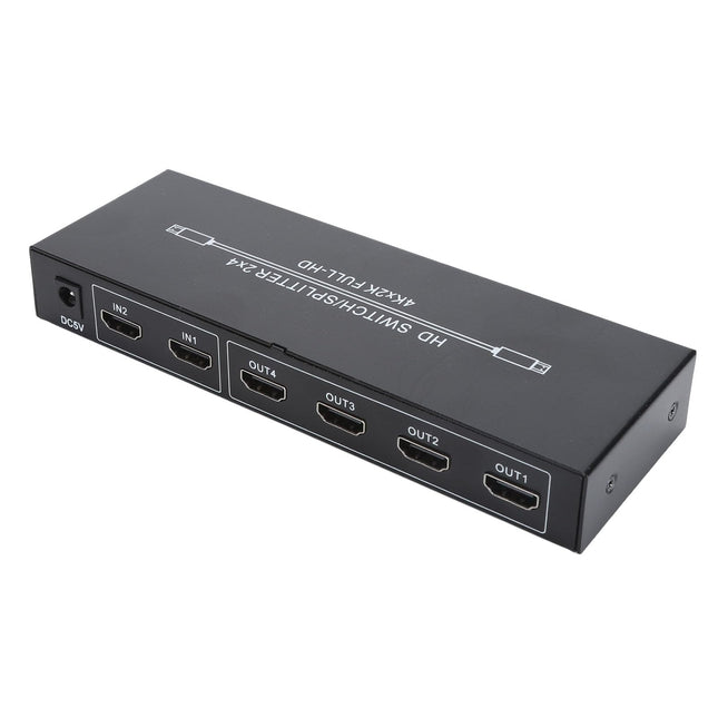 HDMI jaotur 2 sisendit, 4 väljundit, 4K HD lüliti puldiga, 3840 x 2160 kõrge resolutsiooniga, sülearvutitele, mängukonsoolidele, monitoridele, teleritele ja projektoritele (EL pistik)