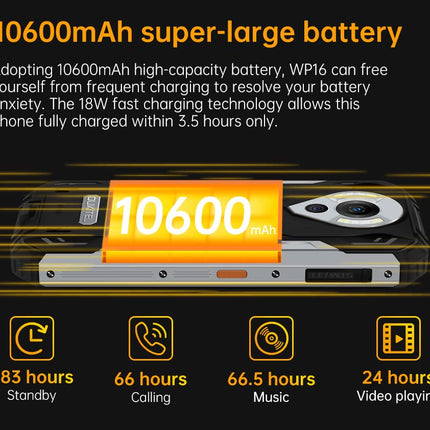 OUKITEL Outdoor Smartphone Without Contract WP16, 10600mAh Battery Mobile Phone, 20MP Night Vision Camera, IP68 Waterproof Shockproof Android 11, Helio P60 Octa Core 8GB 128GB, 6.4'' HD+, Dual SIM, GPS NFC Orange