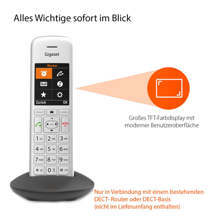 Gigaset CE575HX - DECT-telefonitoru laadimisalusega - kvaliteetne juhtmeta telefon ruuteritele ja DECT-baasjaamadele - Fritzbox-ühilduv - kaasaegne kasutajaliides - telefonitoru laadimisalusega, hõbedane