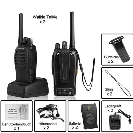 Baofeng Walkie Talkies PMR446 raadiod Professionaalne kahesuunaline raadio 16 kanaliga intercom laetav raadiovastuvõtja saatja-vastuvõtja täiskasvanutele kõrvaklappidega (2 pakki)
