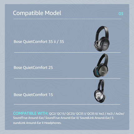 Wzsipodi jahutusgeel QuietComfort 35 / QC 35ii vahetuskõrvapadjad Bose kõrvaklappidele, ühilduvad Bose QC45 QC35 QC25 QC2 QC15 / Around-Ear 2 AE2i AE2w / SoundTrue ja SoundLink seeriaga (hall kangas)