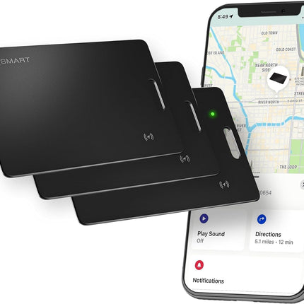 KEYSMART SmartCard Slim Wallet jälgimiskaart, 3 tk, laetav ja korduvkasutatav, kaelapaela pesa, töötab Apple Find My rakendusega, Bluetooth GPS-jälgija ümbris, rahakott (must)
