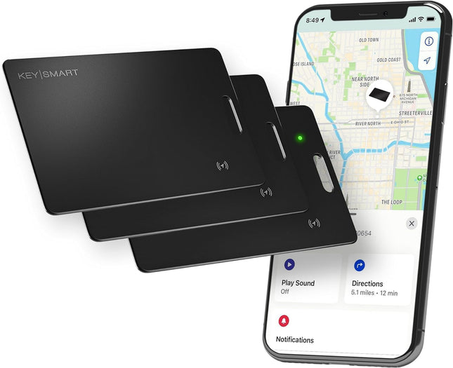 KEYSMART SmartCard Slim Wallet jälgimiskaart, 3 tk, laetav ja korduvkasutatav, kaelapaela pesa, töötab Apple Find My rakendusega, Bluetooth GPS-jälgija ümbris, rahakott (must)