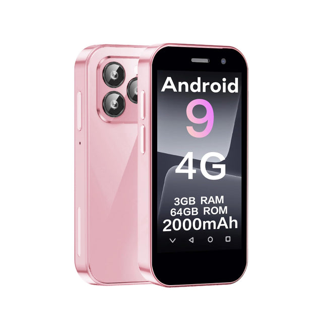 ZOKOE mini mobiiltelefon lastele 3-tolline ekraan 2000 mAh 3 GB RAM 64 GB ROM 2.0 + 5.0 MP näotuvastus 4G lepinguta telefon (roosa, 3 GB + 64 GB)