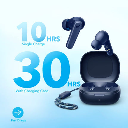 Soundcore by Anker P20i juhtmevabad Bluetooth-kõrvaklapid, 10 mm draiverid, Bluetooth 5.3, kohandatav ekvalaiser, 30-tunnine mänguaeg, IPX5 veekindlus, 2 tehisintellektiga mikrofoni, eraldi kasutatavad (sinised)