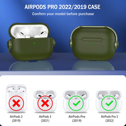 R-fun Protective Case Compatible with Apple Airpods Pro (2023/2022/2019, 2nd/1st Gen), (USB-C/Lightning Cable), Music Headphone Earphone Case with Security Lock and Cleaning Kit, Olive
