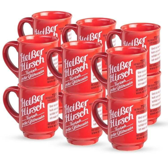 novado Hot Deer 12x Mulled Wine Cup [Value Set] - Red, 200ml, Ceramic, Winter Tips