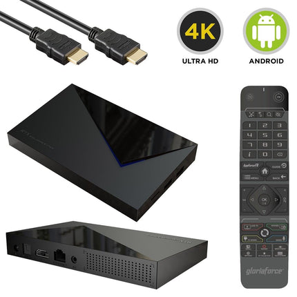 GloriaForce RTX Quattro 4K UHD OTT multimeediapleier, Android 11, H.265, 2 GB RAM, 16 GB välkmälu, WiFi, Bluetooth-pult…