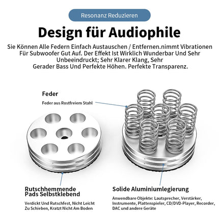 Tertullus 4 Pieces High-End Speaker Feet Vibration Damper Aluminum Feet Audio Absorber Speaker Stands with Non-Slip Rubber Resonance Damper (Silver)